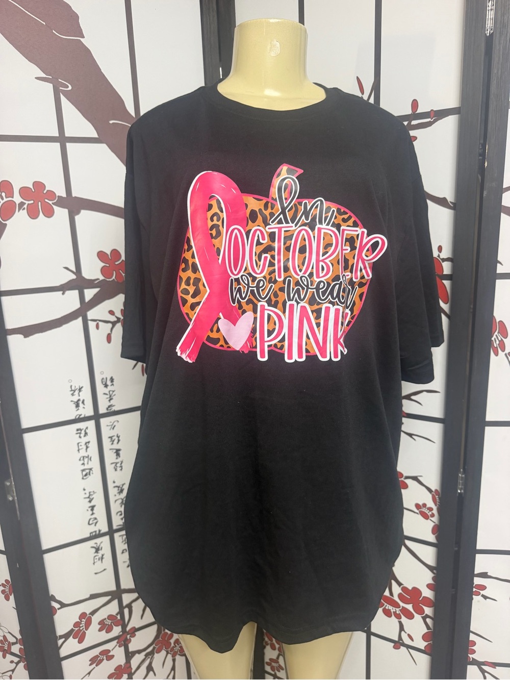 October We Wear Pink Short Sleeve Tee - Black with Pink Ribbon